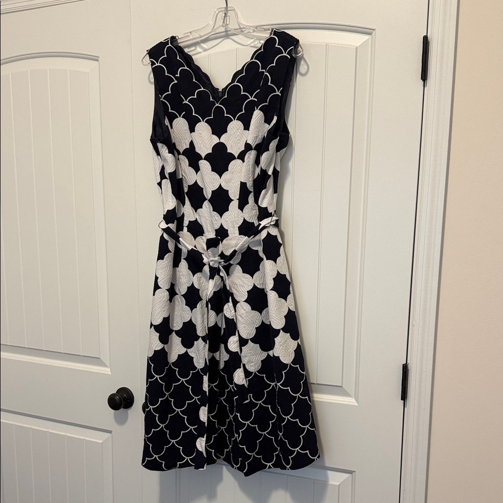 Talbots Navy and White Scallop Midi Dress